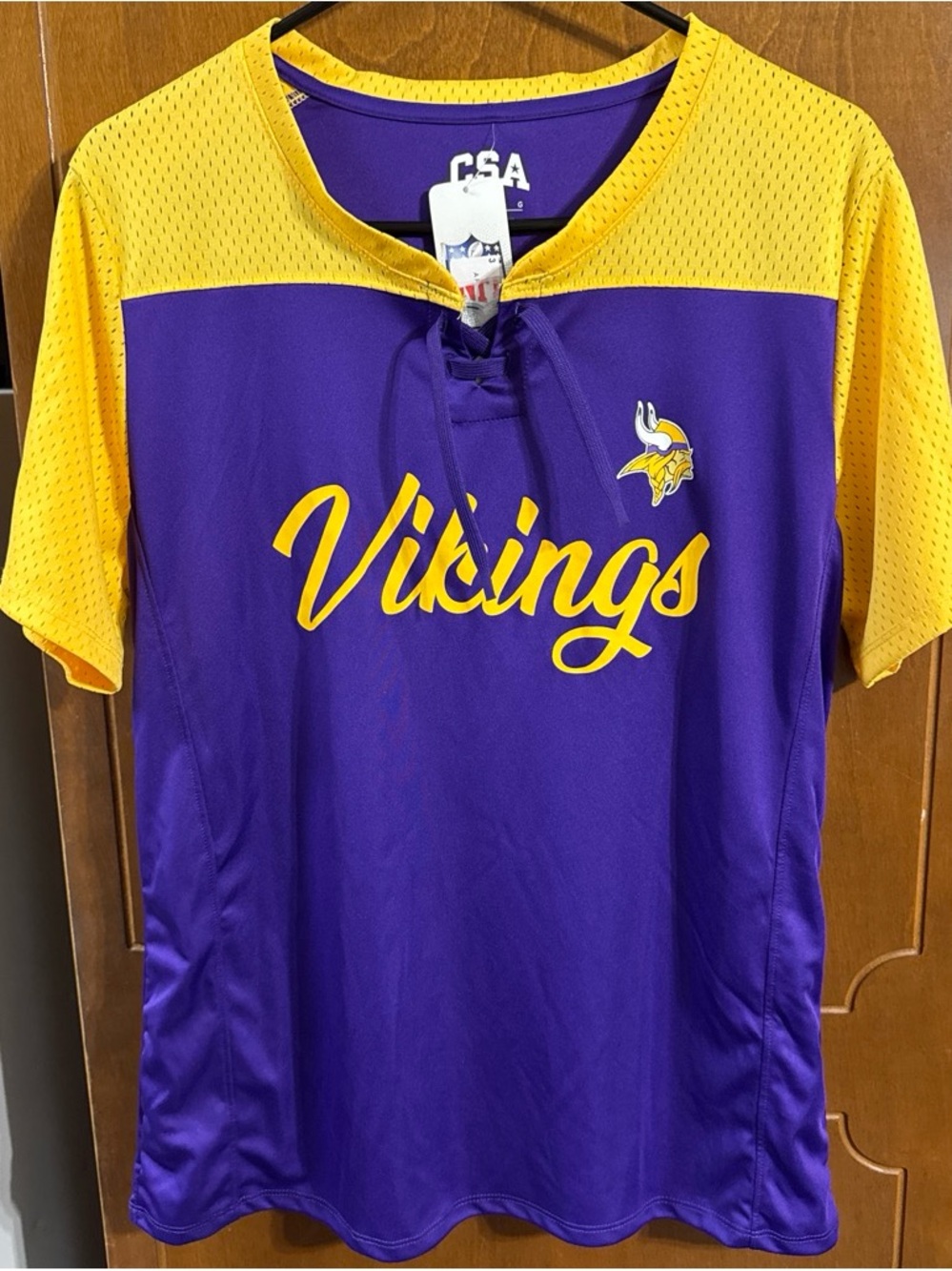 NFL Vikings Women's Lace-Up Jersey Top - Purple & Yellow